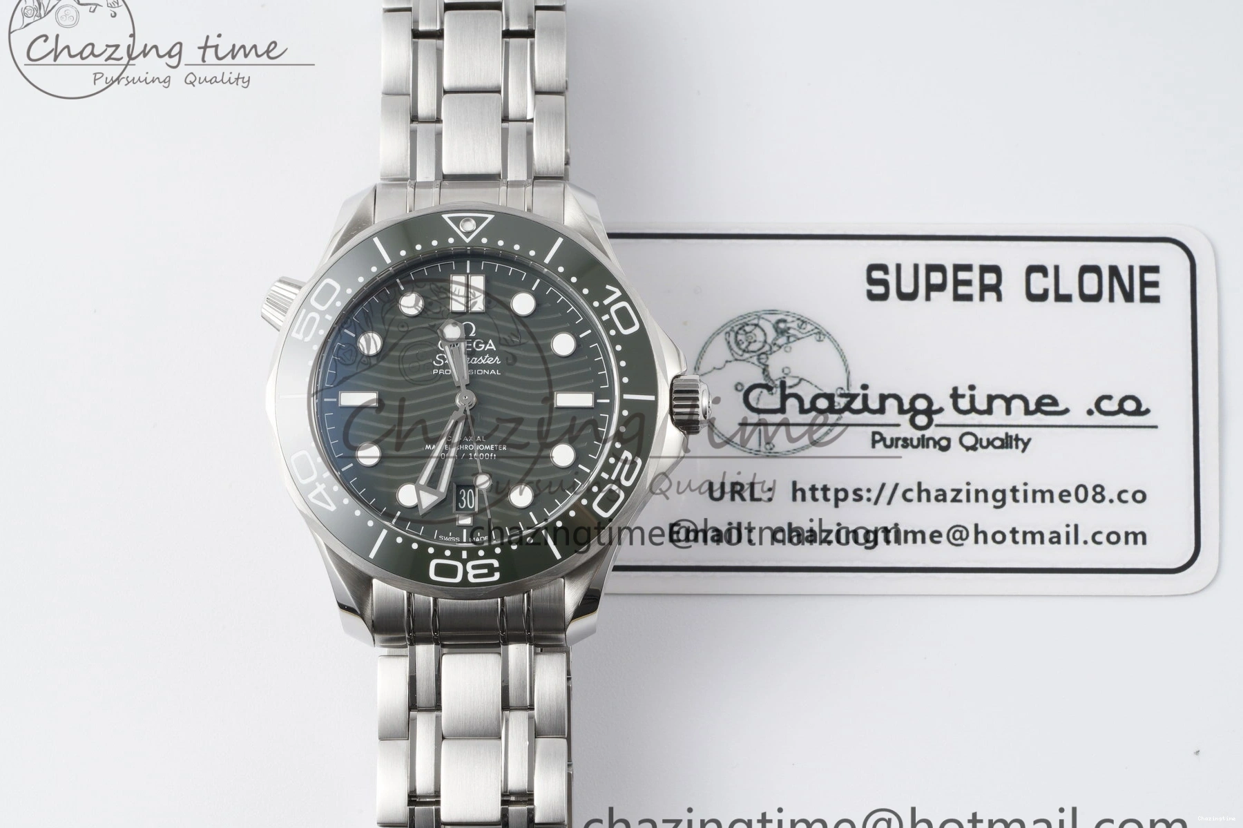 0406 Seamaster Diver 300M ZF 1:1 Best Edition Green Ceramic Green Dial on SS Bracelet A BestValue 7825